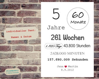 Geschenk zum 5. HOCHZEITSTAG 1.825 Tage / Bild mit Namen & Datum