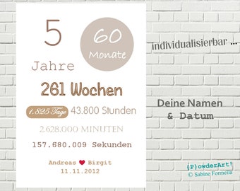 Poster zum 5. HOCHZEITSTAG 1.825 Tage mit Namen & Datum / Hölzerne Hochzeit