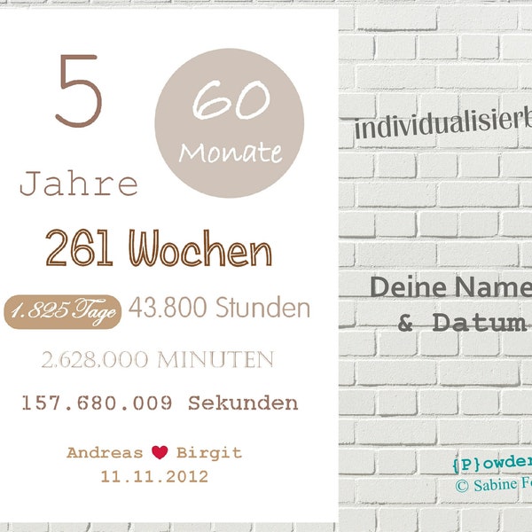 Poster zum 5. HOCHZEITSTAG 1.825 Tage mit Namen & Datum / Hölzerne Hochzeit