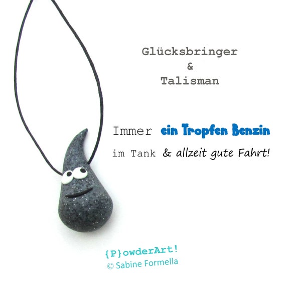 Ein Tropfen Benzin & gute Fahrt in granit / Glücksbringer + Talisman / zur Führerscheinprüfung