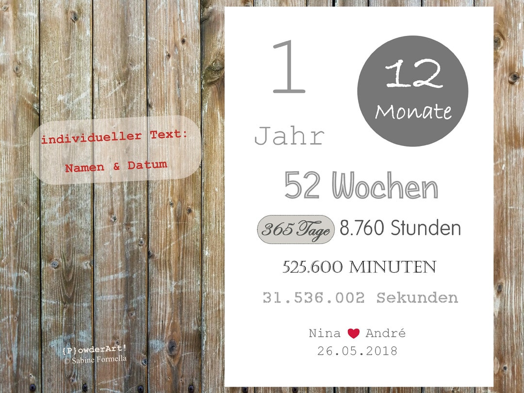 Bild zum 1. HOCHZEITSTAG 365 Tage mit Namen & Datum / Geschenk Etsy.de
