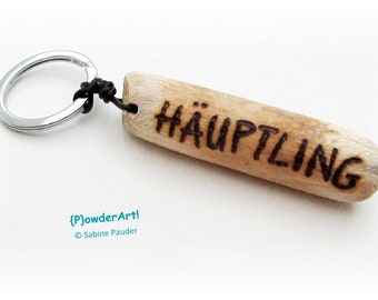 Schlüsselanhänger HÄUPTLING aus Holz / Geschenke für Männer zum Vatertag