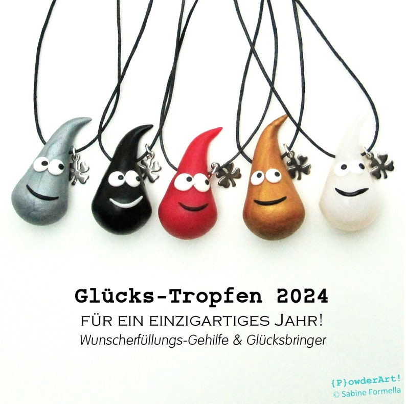 Glücks-Tropfen 2024 mit Glücksklee & Farbwahl / Glücksbringer Talisman / für neues Jahr Bild 1