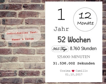 Geschenk zum 1. HOCHZEITSTAG 365 Tage / Bild mit Namen & Datum