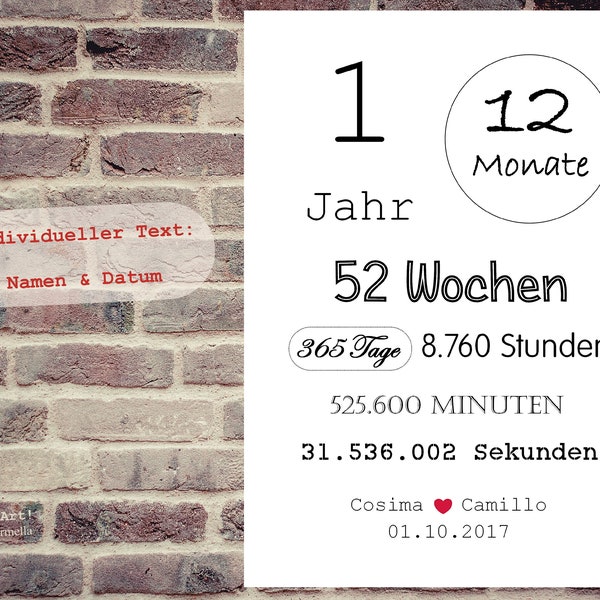 Geschenk zum 1. HOCHZEITSTAG 365 Tage / Bild mit Namen & Datum