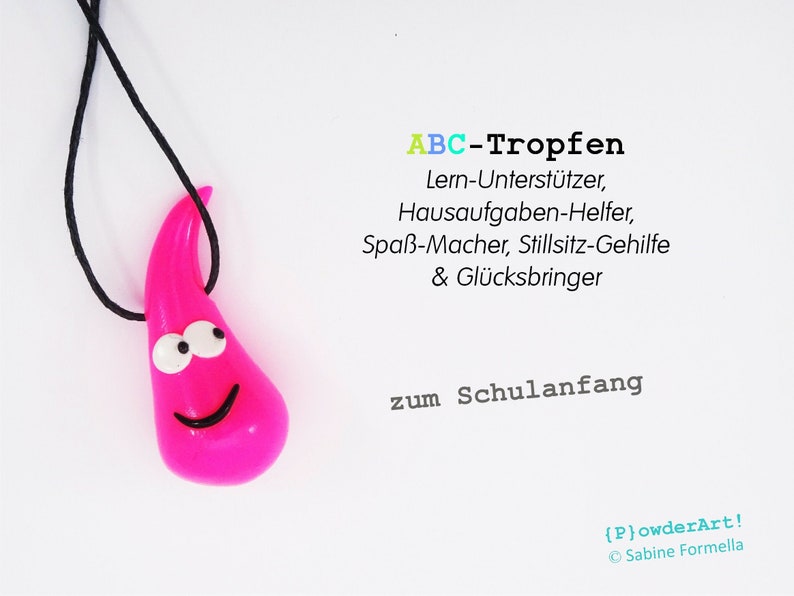 ABC-Tropfen zum Schulanfang in pink neon / Glücksbringer & Talisman / Geschenk Schultüte Bild 1