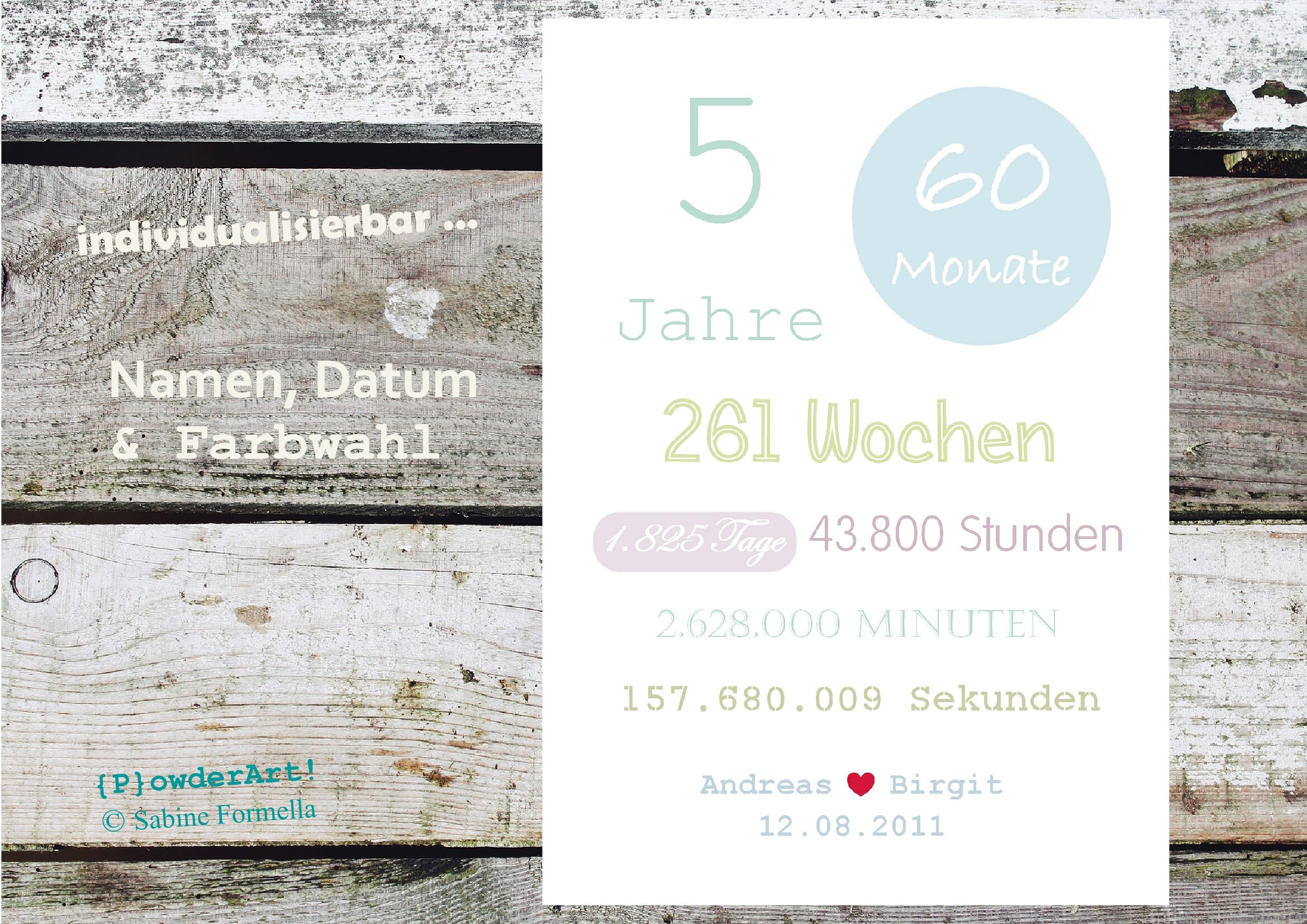 Geschenk zum 5. HOCHZEITSTAG 1.825 Tage / Bild mit Namen & Etsy.de