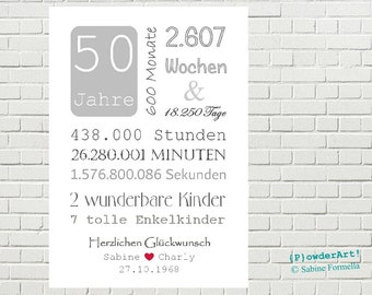 50. HOCHZEITSTAG  18.250 Tage Bild mit Namen & Datum / personalisiert /  zur goldenen Hochzeit