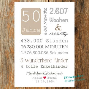 Goldene Hochzeit / 50. HOCHZEITSTAG 18.250 Tage / mit Namen & Datum