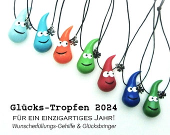 Glücks-Tropfen 2024 / Glücksbringer mit Kleeblatt / Geschenke Silvester