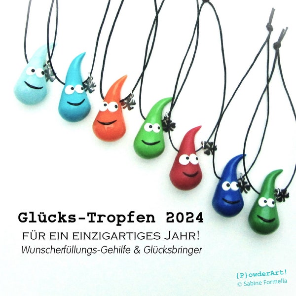 Glücks-Tropfen 2024 / Glücksbringer mit Kleeblatt / Geschenke Silvester