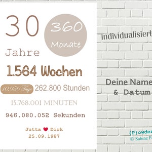 Bild zum 30. HOCHZEITSTAG 10.950 Tage mit Namen & Datum / Geschenk zur Perlenhochzeit Bild 5