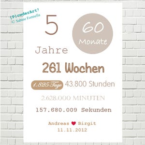Poster zum 5. HOCHZEITSTAG 1.825 Tage mit Namen & Datum / Hölzerne Hochzeit