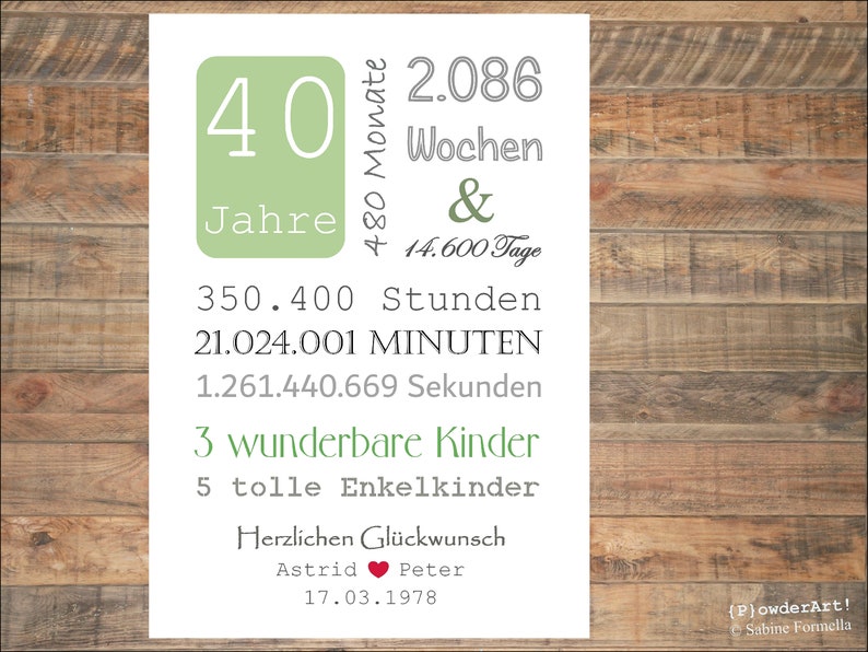 Bild zum 40. HOCHZEITSTAG 14.600 Tage / mit Namen & Datum personalisiert image 10