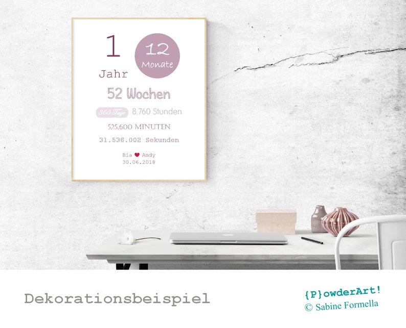 Bild zum 1. HOCHZEITSTAG 365 Tage mit Namen & Datum / Geschenk Etsy.de