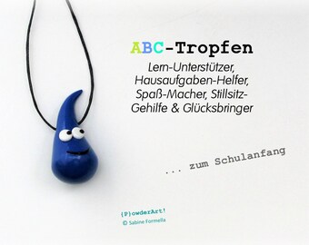 ABC-Tropfen Glücksbringer zum Schulanfang mittelblau / Talisman zur Einschulung