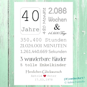 Rubinhochzeit / 40. HOCHZEITSTAG 14.600 Tage / mit Namen & Datum
