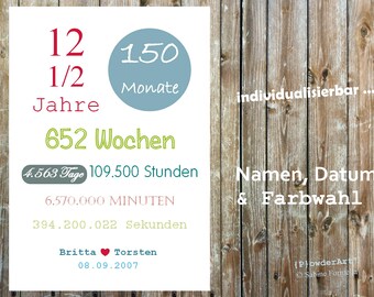 Poster zum 12 1/2. HOCHZEITSTAG 4.563 Tage / personalisiert / Geschenk für Freunde