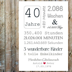 Bild zum 40. HOCHZEITSTAG 14.600 Tage / mit Namen & Datum personalisiert image 9