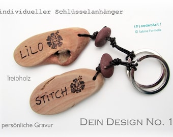 personalisierter Schlüsselanhänger aus Treibholz mit Gravur / mit Namen / Männergeschenke