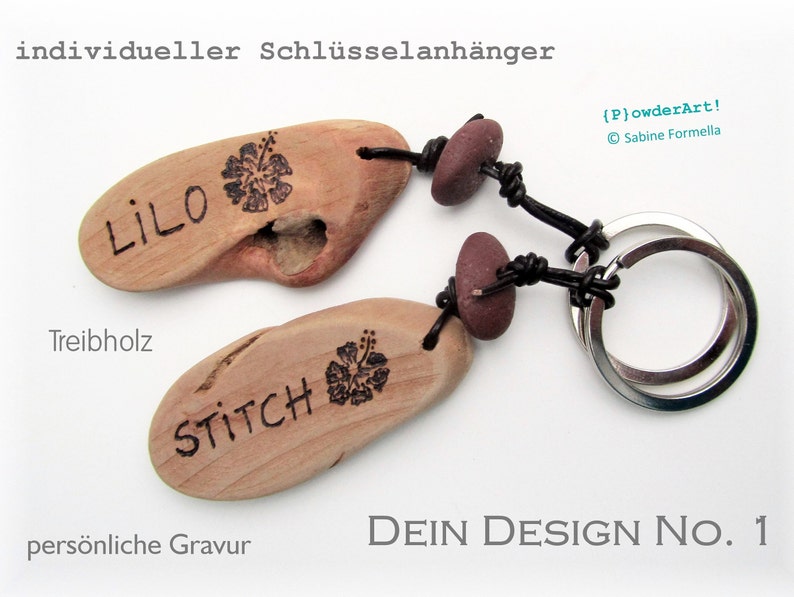 personalisierter Schlüsselanhänger aus Treibholz mit Gravur / mit Namen / Männergeschenke Bild 1