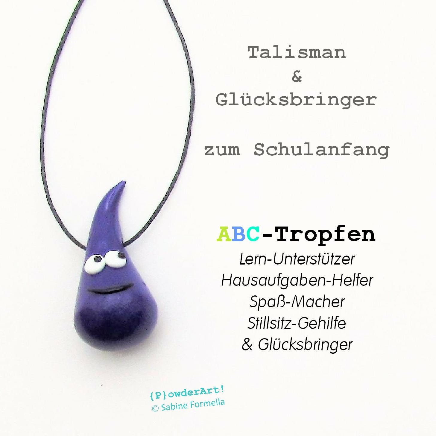 Glücksbringer ABC-Tropfen zum Schulanfang in dunkellila /Talisman für Schulkind