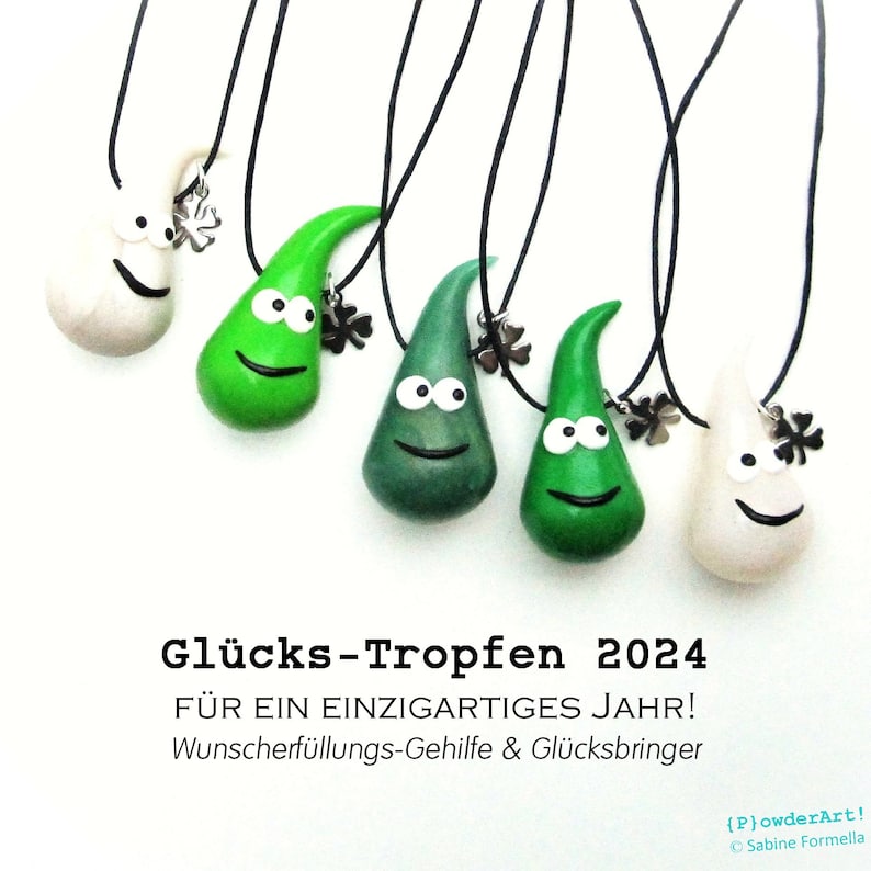 Glücks-Tropfen 2024 mit Glücksklee / Glücksbringer Talisman / für ein einzigartiges Jahr Bild 1