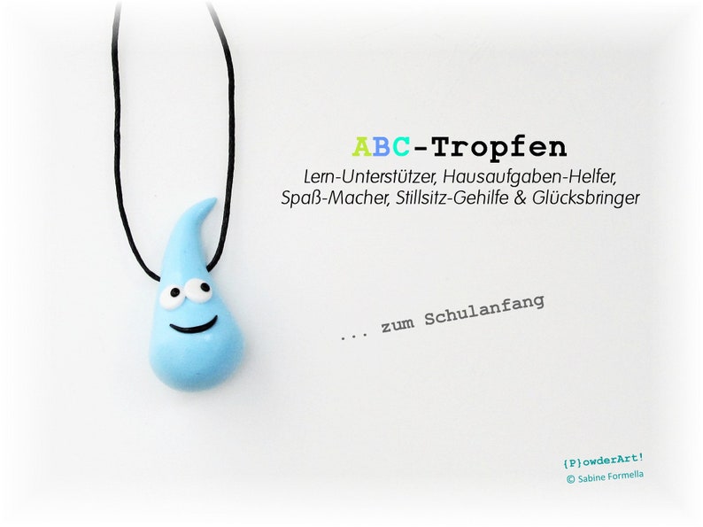 ABC-Tropfen zum Schulanfang in aqua-hellblau / Glücksbringer & Talisman zur Einschulung Bild 1