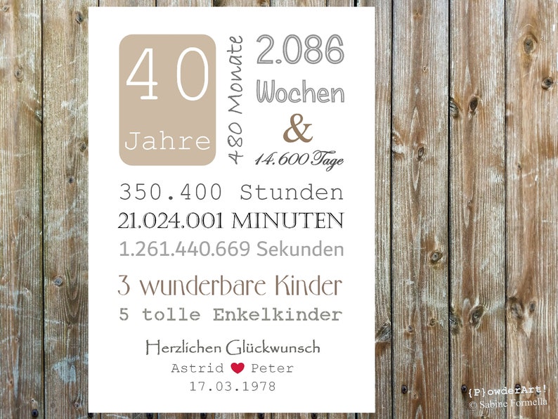 Bild zum 40. HOCHZEITSTAG 14.600 Tage / mit Namen & Datum personalisiert Bild 7