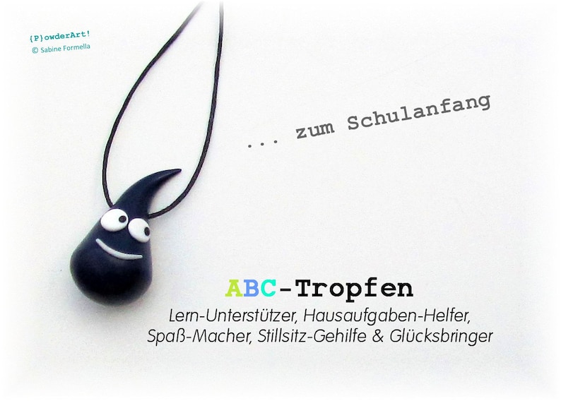 Zum Schulanfang ABC-Tropfen in dunkelblau / Glücksbringer & Talisman für Schulkind Bild 1