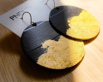 Vintage Recycled Vinyl Record Earrings with Gold Flake Detail