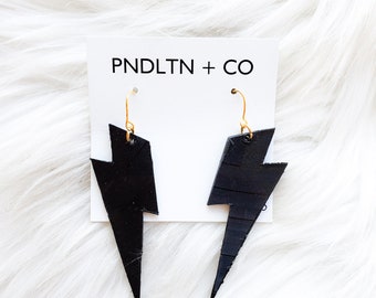 70's Recycled Vinyl Record Lightning Bolt Earrings