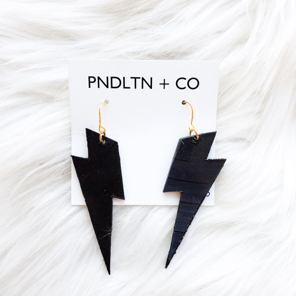 70's Recycled Vinyl Record Lightning Bolt Earrings