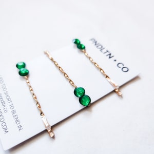 Emerald Jewel Tone Rhinestone Bobby Pins