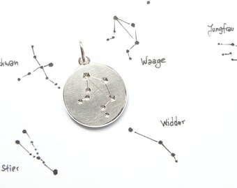 Zodiac pendant, constellation, customizable, Ø 18 mm, matt silver