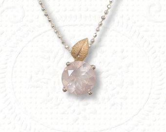 Rose quartz pendant, silver with 750 rose gold, unique