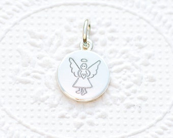 Guardian Angel Pendant, engraved angel, polished, customizable with engraving on the back, silver, Ø 12 mm