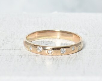 Trauring mit Brillanten, Sternenhimmel Ring, Gold 585, Breite 3 mm