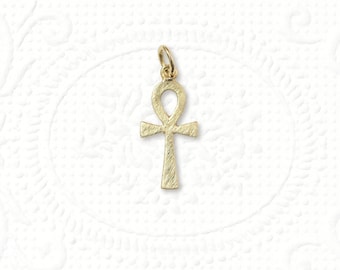 Amun Re cross pendant, gold 585, one side polished - one side ice matt, unique