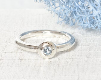 Spinel ring, silver ring blue stone, engagement ring, size 55