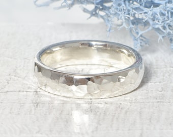 Hammered ring, partner ring, silver ring, matt or polished, 5 mm wide, customizable with engraving