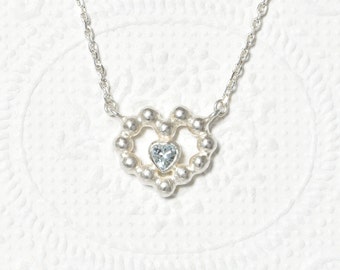 Necklace heart with aquamarine, silver necklace sterling silver, heart necklace