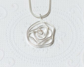 Pendant flower, silver, wrapped, with structure, unique, optionally with chain