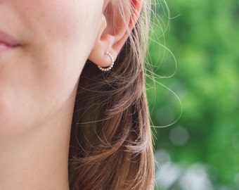 Bead hoop earrings silver, small diameter