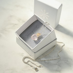 Rose quartz pendant, silver with 750 rose gold, unique mit Kette 45cm