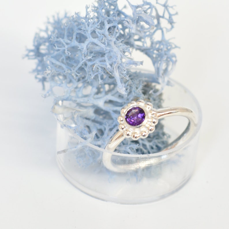 Amethyst ring, delicate silver ring, engagement ring, slip ring, size 53 image 1