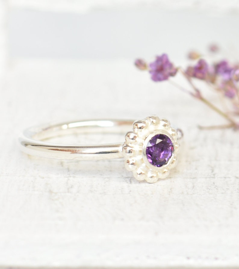 Amethyst ring, delicate silver ring, engagement ring, slip ring, size 53 image 2