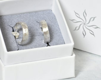 handcrafted hoop earrings made of silver, hammered matt or polished