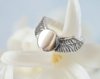 Ring wing, monogram ring, patinated silver ring