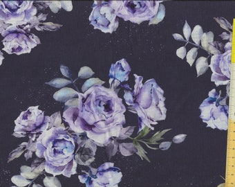 Patchworkstoff "Mia Rose" größere Rosen auf dunkel violettem Grund
